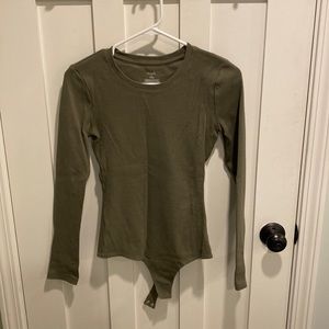 Nuuds Olive Green Ribbed Crewneck Bodysuit